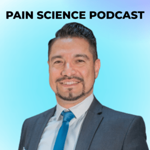Podcast cover: smiling man in a dark suit with blue tie against a pale blue gradient; 'PAIN SCIENCE PODCAST' title at the top.